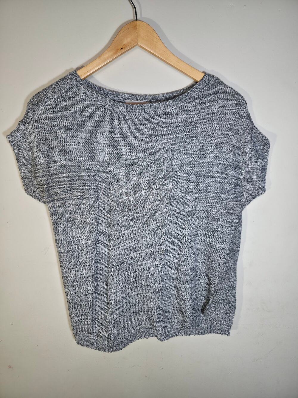 LOFT Gray Marled Short Sleeve Knit Sweater Top Size S